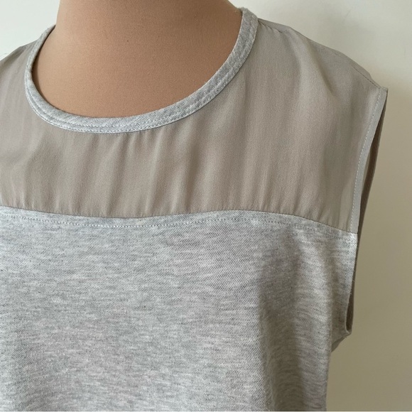 Helmut Lang Dash Silk-Chiffon Combo Gray Round Neck Semi Sheer Blouse Size Small - Picture 7 of 8